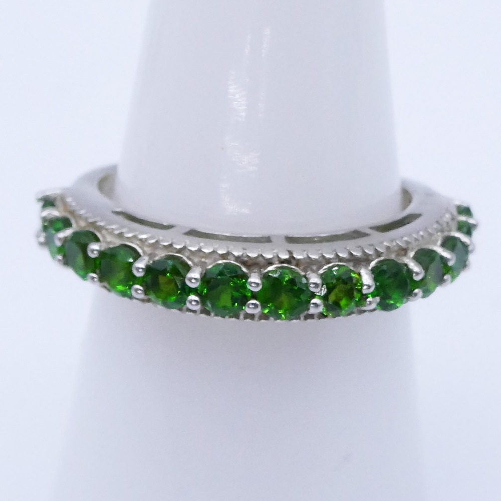 New Djoy Chrome Diopside Half Eternity Platinum Plated Sterling Silver Sz 8 Ring
